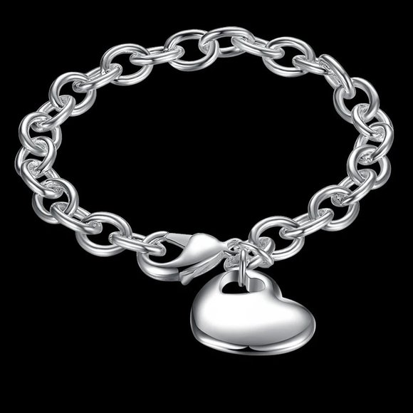 Fashion Jewelry Jewelry - Homage Style Heart Pendant Bracelet 7.50" - Stamped Solid .925 Sterling Silver